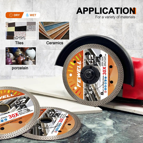 Ultra Thin 4 Inch Porcelain Diamond Tile Blade Turbo Mesh Rim X Teeth For Clean Fast Cuts 3 Pack in use on tile