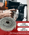 3600 Count Siding Nails One And A Quarter Inch Ring Shank 0.092 Inch Diameter 15 Degree Hot Dipped Galvanized Collated Wire For CN55 CN45 Nail Guns Durable Exterior Fasteners being used with nail gun on siding