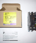 QOU220 20 Amp 120V And 240V Miniature Circuit Breaker Replacement with packaging and product manual visible