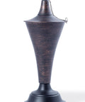 Brushed bronze torch head of the Oahu Tiki Style Outdoor Torches Set Of 4 53 Inch Tall With Snuffer Fiberglass Wick And 16oz Oil Lamp