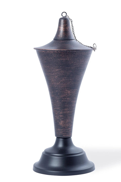 Brushed bronze torch head of the Oahu Tiki Style Outdoor Torches Set Of 4 53 Inch Tall With Snuffer Fiberglass Wick And 16oz Oil Lamp