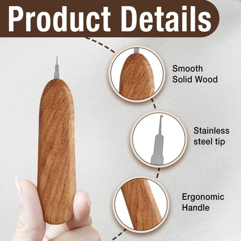 Ergonomic Wooden Needle Threader For Hand Sewing With Hardwood Handle And Stainless Steel Hook For No Fuss Easy Threading 1 Cm Extended Tip That Fits Small Eye Needles And Sewing Machines Savina with smooth wood, stainless steel tip, ergonomic handle.