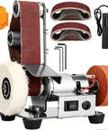 High Performance Mini Electric Belt Sander With Variable Speed Control and Reverse Switch Kickass Bench Grinder Station with sanding belts and polishing wheel.