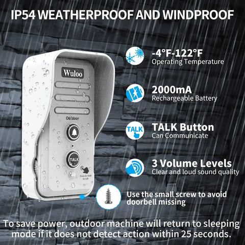 Expandable Wireless Intercom Doorbell Chime For Home No Wiring Needed Easy Plug And Play Setup Indoor Outdoor Ready Pair With 2 Transmitters And Receivers Quick Entry Security White 2T2 Kit showing weatherproof features.