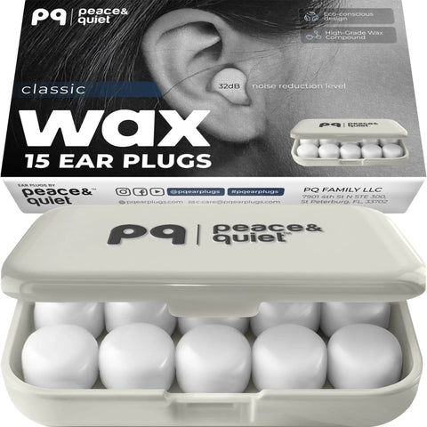 Soft Wax Ear Plugs For Sleep And Swim With 32 dB Noise Reduction, Silicone Gel Cushions, 15 Piece Pack For Travel, Studying, Sleeping, Everyday Quiet Time