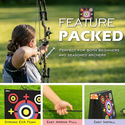 Backyard Archery Target Set 20x20x4 Foam Block With Foldable Self Standing Base in use by archer aiming at target