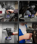 Beefy 600 Nm Half Inch Cordless Impact Wrench Kit With Two 4Ah Batteries, 450 Foot Pounds Max Torque, Four Sockets, Portable Carrying Case