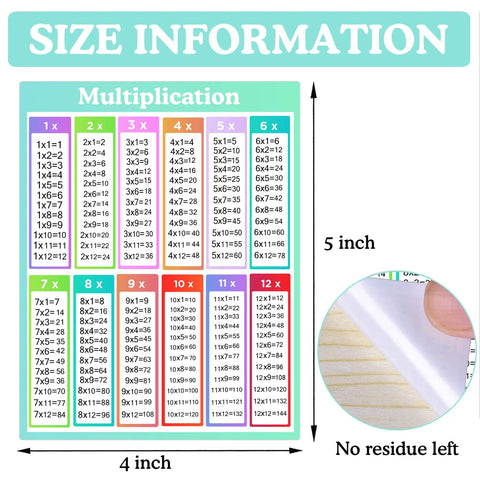 Multiplication Chart Stickers 4 By 5 Inch Large Educational Math Labels For Kids 50 Pack Classroom Posters Size Guide