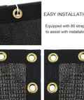 Close-up of brass grommets on 6 Feet By 50 Feet Privacy Screen For Fence Mesh Shade Net Cover Black Heavy Duty Fencing Privacy Barrier