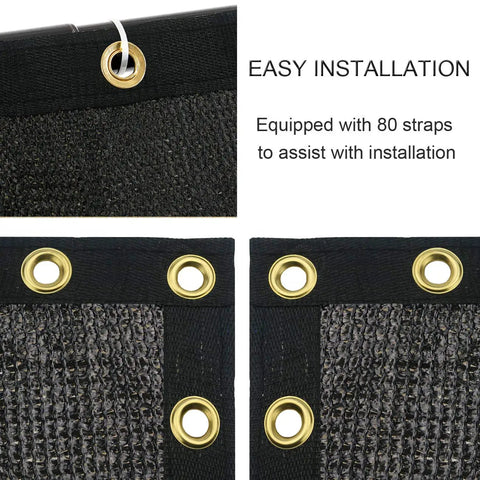 Close-up of brass grommets on 6 Feet By 50 Feet Privacy Screen For Fence Mesh Shade Net Cover Black Heavy Duty Fencing Privacy Barrier
