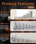 Ultimate 100 Piece Extension Spring Kit With 25 Sizes, Stainless steel coils shown in various sizes on display surfaces.