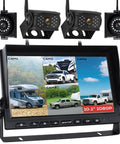 10.1 Inch Wireless RV Backup Camera System With 2 Rear Cameras And 2 Side Cameras For Reversing And Monitoring 1080P DVR Monitor