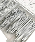 R Type Split Cotter Pin Set For Quick Secure Fastening In Automotive And DIY Projects Elastic Wave Hairpin Pins Assorted 555 1110 1665 Pieces Easy Install No Fuss Locking Durable Steel Hardware Pins For Holes And Nuts, assorted steel cotter pins in storage tray