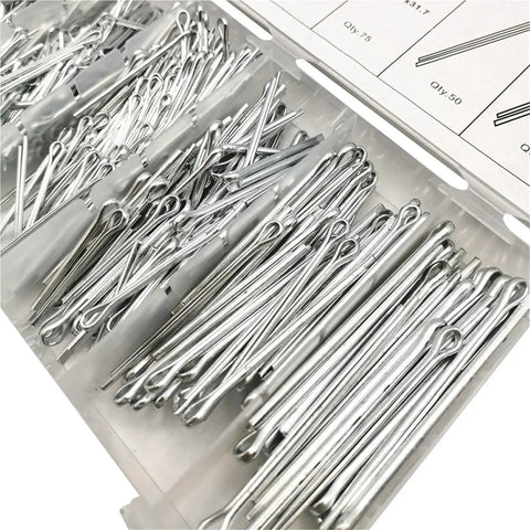 R Type Split Cotter Pin Set For Quick Secure Fastening In Automotive And DIY Projects Elastic Wave Hairpin Pins Assorted 555 1110 1665 Pieces Easy Install No Fuss Locking Durable Steel Hardware Pins For Holes And Nuts, assorted steel cotter pins in storage tray