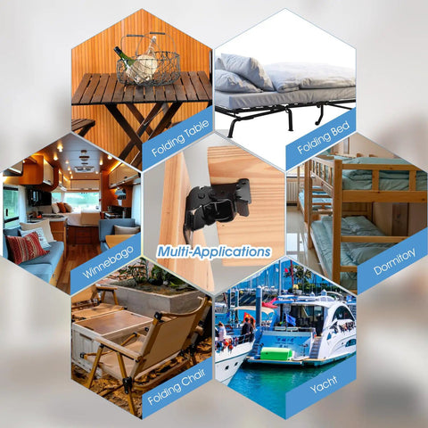 Heavy Duty Pack Of Eight Folding Brackets With Self Locking Hinges And Ridiculously Secure Non Slip Pads For Solid Table Bed Or Desk Leg Support That Folds Flat in multi-use applications.