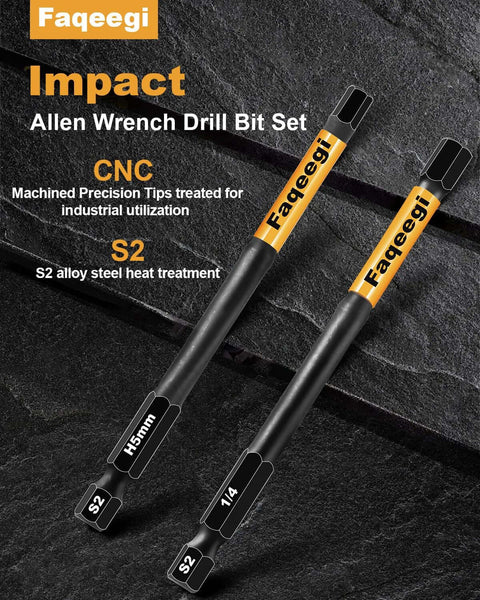 Two Faqeegi 4-inch impact hex bits with 1/4 in hex shank, S2 steel, CNC tips