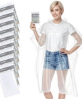 Person wearing Disposable Rain Ponchos For Adults Waterproof Emergency Gear Clear One Size Fits All Pack of 10 shown