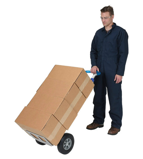 Beefy Aluminum Double Loop Handle Hand Truck For Heavy Loads, 18.5 In By 20 In By 49.25 In, 500 Lb Capacity, Pneumatic Tires, Silver with boxes