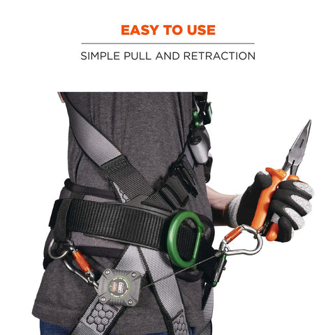Retractable Tool Lanyard With Two Locking Carabiners And Swivel ANSI ISEA 121 2018 Certified to 2 Lb Capacity in use with pliers