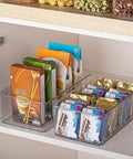 8 Pack Clear Food Storage Organizer Bins For Pantry Kitchen Fridge And Cabinets With 4 Compartment Holders For Packets Snacks