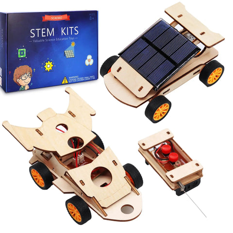 DIY RC Car Kit Build Your Own Solar Powered Remote Control Car STEM Toys For Kids Ages 8 To 12 Indoor And Outdoor Science Experiments And Learning Gifts - wooden parts and solar panel.