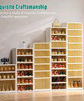 8-Tier Foldable Shoes Rack Organizer With Clear Plastic Boxes, displayed with shoes, showcases space-saving stackable design