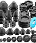 Double Sided Rubber Grommet Kit For Wire Protection with tower and round plugs and retractable box knife, black rubber grommets