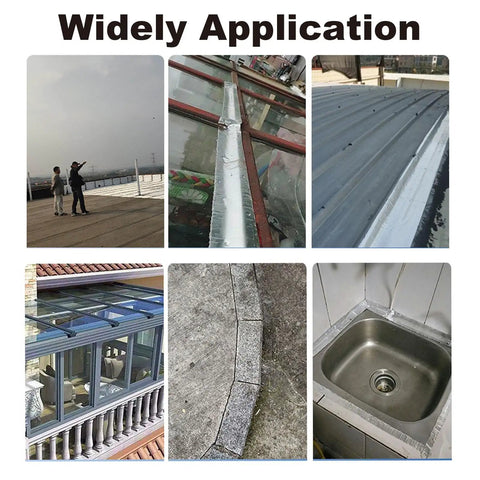 Various applications of Aluminum Foil Butyl Tape Waterproof Silver Tape for roof leak repair, window sealing, and pipe patching