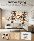 Wooden RC Drone Kit With Snap Together Design No Glue Needed Beginner Friendly Remote Control Quadrotor in living room