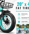 Electric Tricycle For Adults With Passenger Seat And 1350W Peak Power Ride Ready 48V 15.6Ah Two Seater E Trike Front And Rear Baskets Rear Differential Teal Color, 20x4 fat tire front wheel