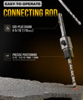 Professional 15 Piece Concrete Hole Saw Kit with 110 mm SDS Plus shank connecting rod in action, shown with masonry surface.