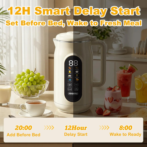 10 In 1 Automatic Nut Milk Maker With 42 Oz Capacity For Almond Soy Oat And Plant Based Milks And Juices Dairy Free Beverages With LED Panel