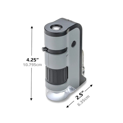 LED UV Pocket Microscope With 100x To 250x Zoom And Smartphone Clip Digiscoping A STEM Ed Tool For Students And Makers Delivers Sharp Images And Easy On the Go Documentation, 4.25 in tall