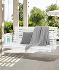 Weatherproof Wooden Porch Swing 5.5 Foot With Dual Cup Holders Heavy Duty 880 Lbs Outdoor Hanging Bench Swing with pillow and blanket