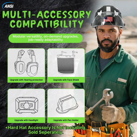 Heavy Duty Vented Safety Helmet With Clear Face Shield, ANSI Compliant Hard Hat For Job Sites, Tough As Nails Ratchet Suspension And Matte Black Finish, Rock Solid Build For Hardworking Crews
