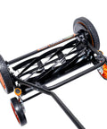 Bottom view of Old School 18 Inch Manual Reel Mower With 7 Blade Ball Bearing Reel Push Style Adjustable Cutting Height 10 Inch Wheels