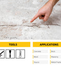 Hand pointing at a crack on concrete surface, highlighting usage of Concrete Fix Elastic Sealant For Cracks And Joints, Paintable Polyurethane In Limestone