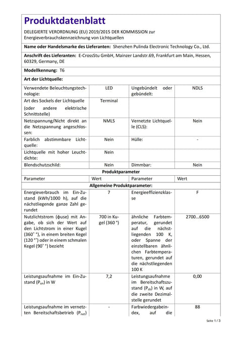 Product data sheet for Shenzhen Pulinda Electronic Technology's lighting devices.