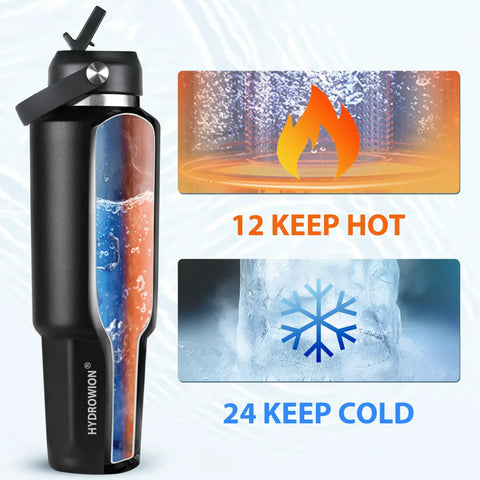 Stainless Steel Forty Oz Insulated Water Bottle Triple Wall Copper Core Keeps Cool Drinks Frosty Solid All Day With Tight Seal Straw Lid features heat and cold retention.
