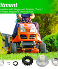Starter Drive Kit With 16 Teeth Drive Gear That Fits Briggs And Stratton Stens Rotary Engines And Lawn Tractors Replacement Part Numbers 497606 696541 435 859 9854 shown with a lawn tractor