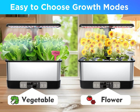 Smart WiFi Controlled Indoor Hydroponics Garden With Grow Light 8 Pod System featuring vegetable and flower growth modes