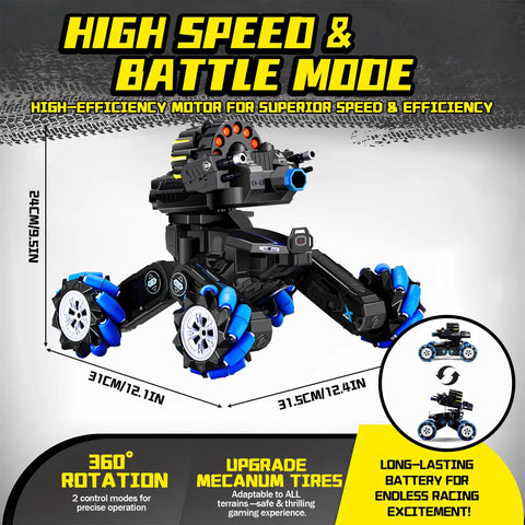 Gesture Sensing RC Tank That Shoots, Epic Battle Ready Remote Control Tank with 360° rotation and mecanum wheels