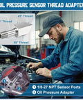 Mechanic using 4 Pack 72 Inch Oil Pressure Gauge Tubing Kit With Sensor Adapter 1/8-27 NPT for block engines
