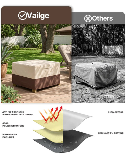 Square Patio Ottoman Cover Waterproof Outdoor Shield With Padded Handles Beefed Up Heavy Duty Fit For Small Beige Brown Ottomans And Side Tables UV Stabilized 600D Oxford Fabric comparison.