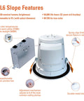 Diagram of 6 Inch Adjustable Canless LED Recessed Light for Sloped Ceilings, features and components highlighted.