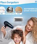 Large White Shower Hair Catcher With Flexible Silicone Bristles Works As Ultimate Drain Protector For Bathrooms Kills Clogs Dead Cold Keeps Pipes Sleek No More Costly Plumber Runs Or Sticky Gunk near a hairdryer in a bathroom setting.