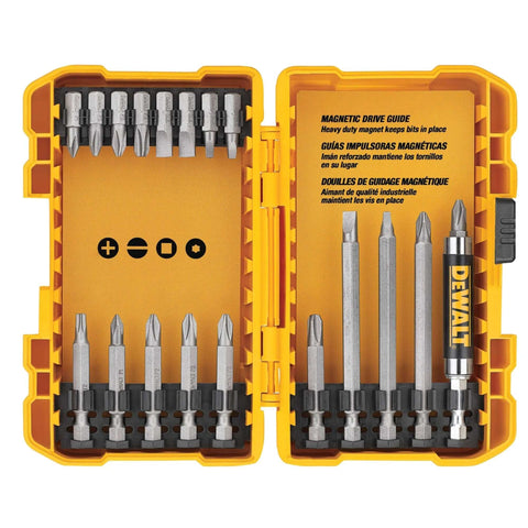 DEWALT 100-piece screwdriver and drill bit set in yellow case