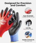 Ultra Thin Lightweight Work Gloves With Grip Polyurethane Coating EN388 2016 Certified shown front and back