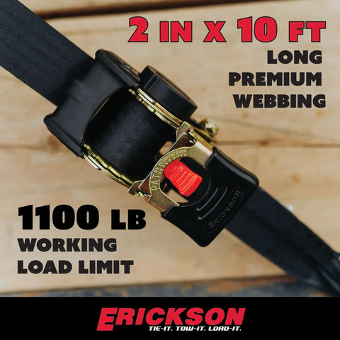2 Inch By 10 Foot Black Retractable Ratchet Tie Down Straps With Auto Retract And One Button Release For Easy Secure Hauling