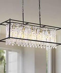 Dope Modern Black Crystal Chandelier For Dining Room And Living Room Adjustable Height 5 Light Pendant Rectangle